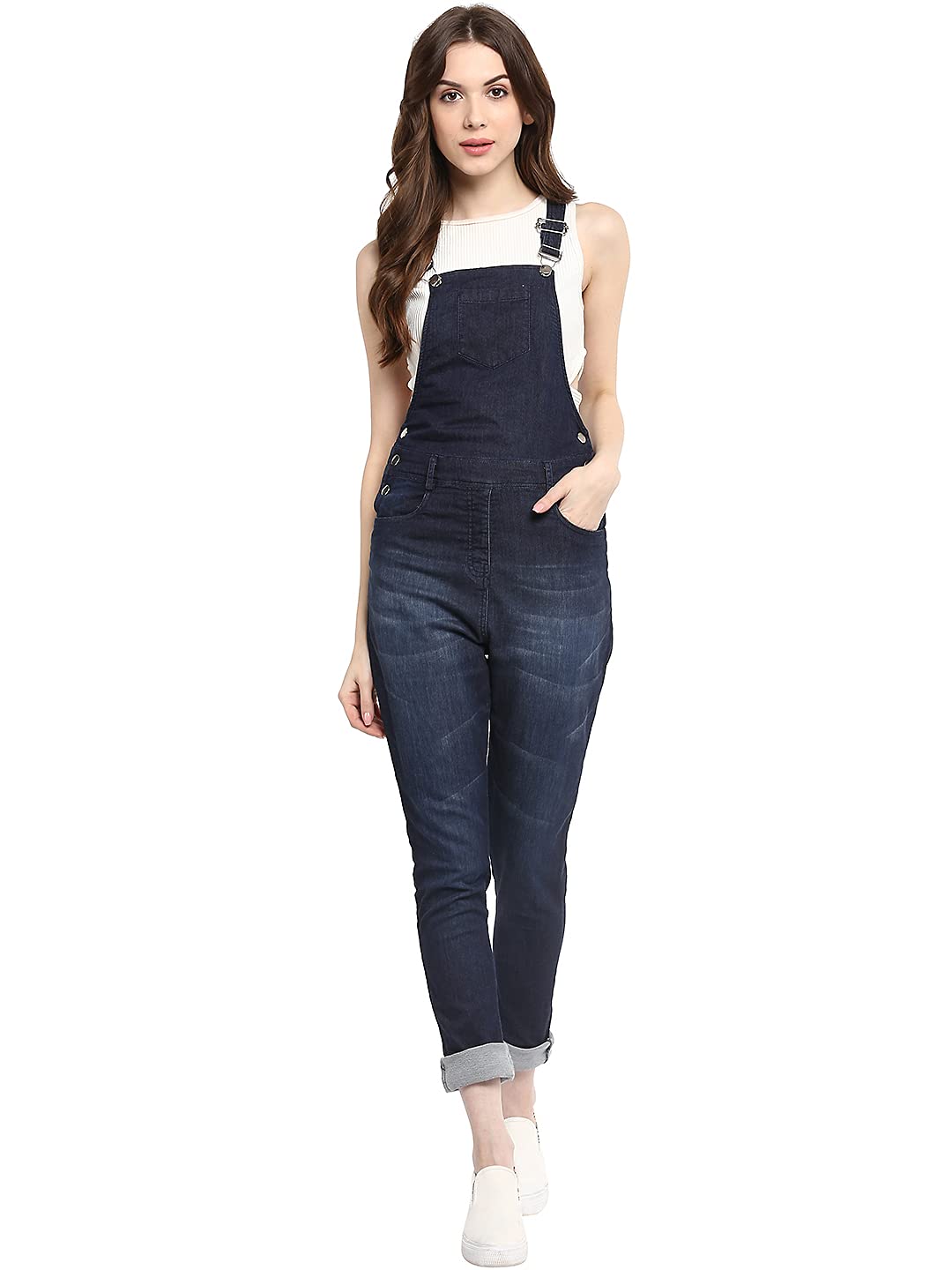 stylestone (3179NavyBlueDungrXXL-Women's Navy Blue Dungaree Pants-picture-20