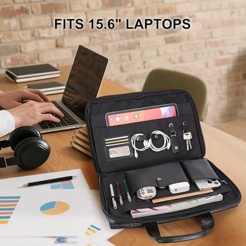 Image of Masa Kawa Leather Briefcase for Men Slim 15.6 inch Laptop Bag Waterproof Crossbody Shoulder Messenger Computer Attache Case for Business Work, Black