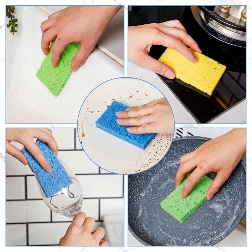 Image of Zhengmy 90 Pieces Sponges Bulk Sponges Kitchen Compressed Sponge Natural Dish Sponge Compressed Wood Pulp Cleaning Without Scratching for Kitchen Bathroom, 3.9 x 2.4 x 0.12 Inch (Light Color)