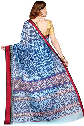 Image of RANI SAAHIBA Women's Poly Cotton Printed Saree With Blouse Piece (SKR6413 Blue)