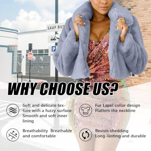 Image of RAMOUG Women Faux Fur Jacket Lapel Crop Fuzzy Coat Outerwear