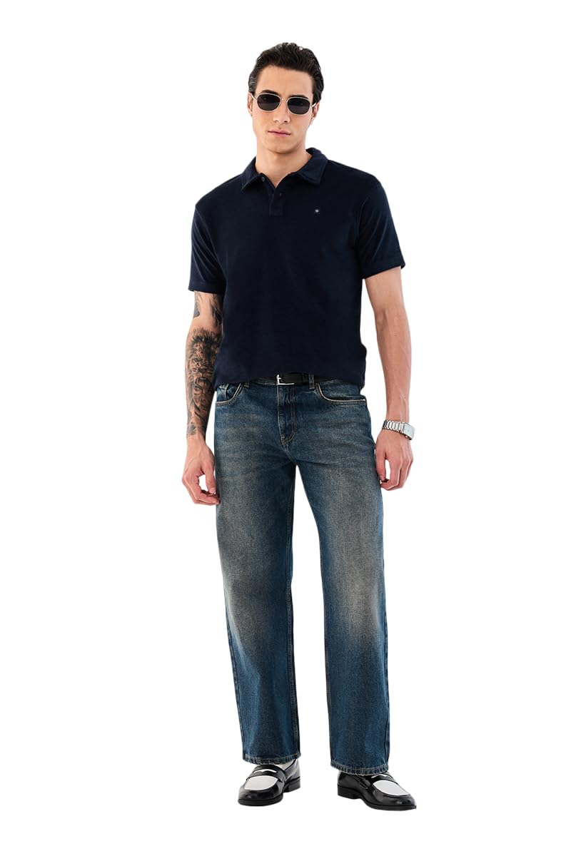 snitch Men Polo T-Shirt | Textured Towelling Finish Solid Knitted Regular Fit Polo Collar Two-Button Placket | Cotton Blend Breathable Casual Wear-picture-24
