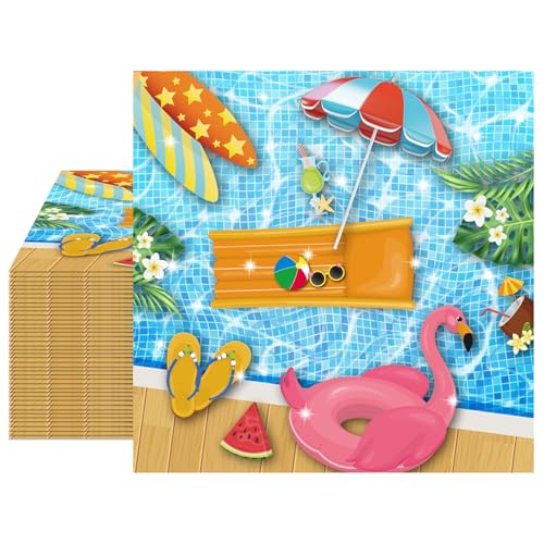 40PCS Summer Beach Paper Napkins Table Decoration Summer Swimming Pool Party Supplies Disposable Dinner Napkins for Kids Boys Girls Beach Themed Hawaii Vacation Birthday Party Baby Shower Decoration