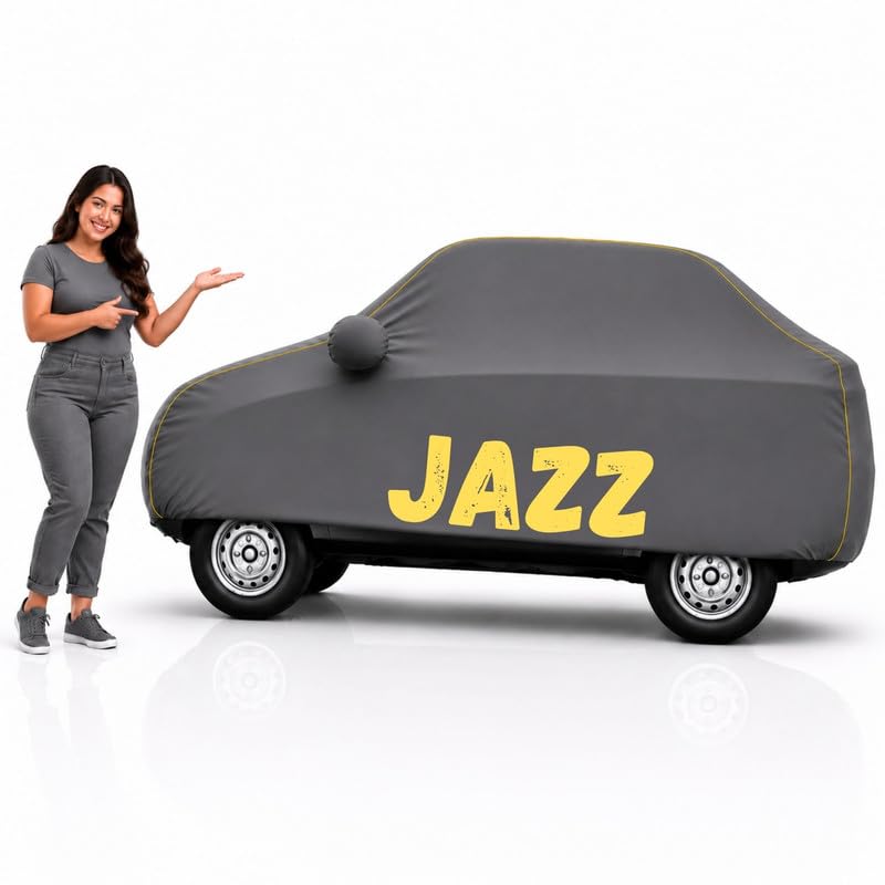Image of Long-Life 100% Waterproof Jazz Car Body Cover for Dust & Rain, Compatible with All Models of Jazz Car Cover, Comes with Bird Droppings, Scratch, UV and Paint Protection - Grey
