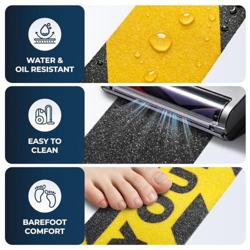 Image of Reniteco Anti Slip Tape 3PC, 2 inch x 16.5Ft Heavy Duty Grip Tape, High Adhesion & Waterproof, No Residue, for Outdoor Stairs, Tile, Shower - Extra Grip Safety Tape (Warning Strip, Black, Yellow /Black)