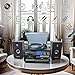 LoopTone Vinyl Record Player with Dual 15W External Speakers 10 in 1 3 Speed Bluetooth Vintage Turntable CD Cassette Player AM/FM Radio USB Recorder Aux-in RCA Line-Out (Black)