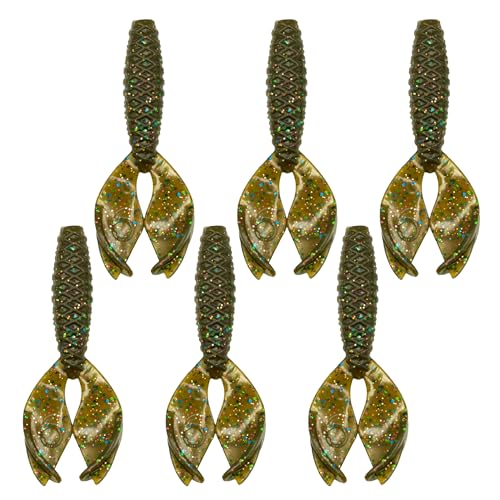 Bass Fishing Creature Bait – 6th Sense Bongo 3.7 – Jig Trailer Claws, 3D Scales, 6 Pack (Green Pumpkin Juice)