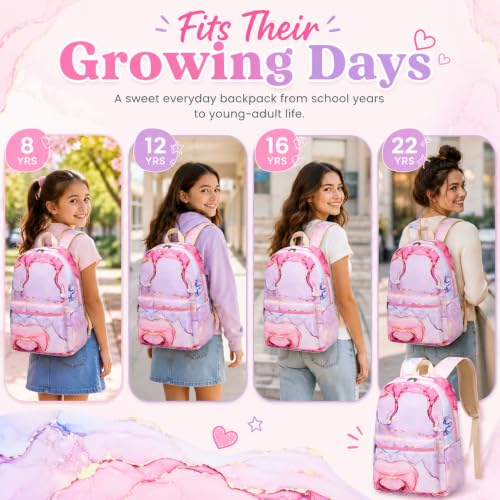 Image of LOIDOU Backpack for Teen Girls Bookbags School Backpack with Lunch Box and Pencil Case 3 in 1 School Bags Set (Pink)