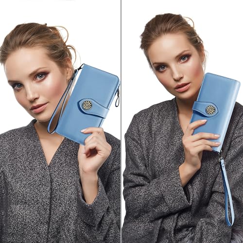 Image of Travelambo Women's Wallet RFID Blocking Credit Card Holder Large Capacity Wristlet Leather Wallets Purse