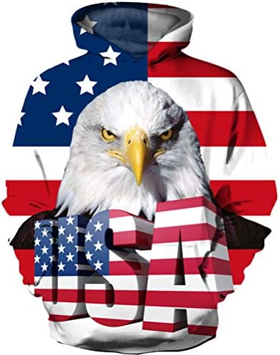 HaniLav Kids Novelty 3D Printed Sweatshirt Girl Boy Galaxy Pullover Hoodies,USA Flag Eagle,7-8 Years