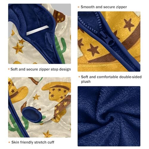 Cowboy Hats Cacti Stars Toddler Fleece Jacket Girl Boys Hooded Fleece Jacket Coat Warm Outwear Zip-up 3-10T3