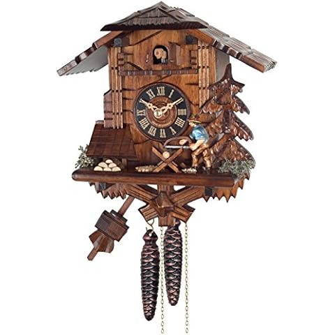 River City Clocks One Day Cuckoo Clock Cottage-Man Sawing Wood Cover