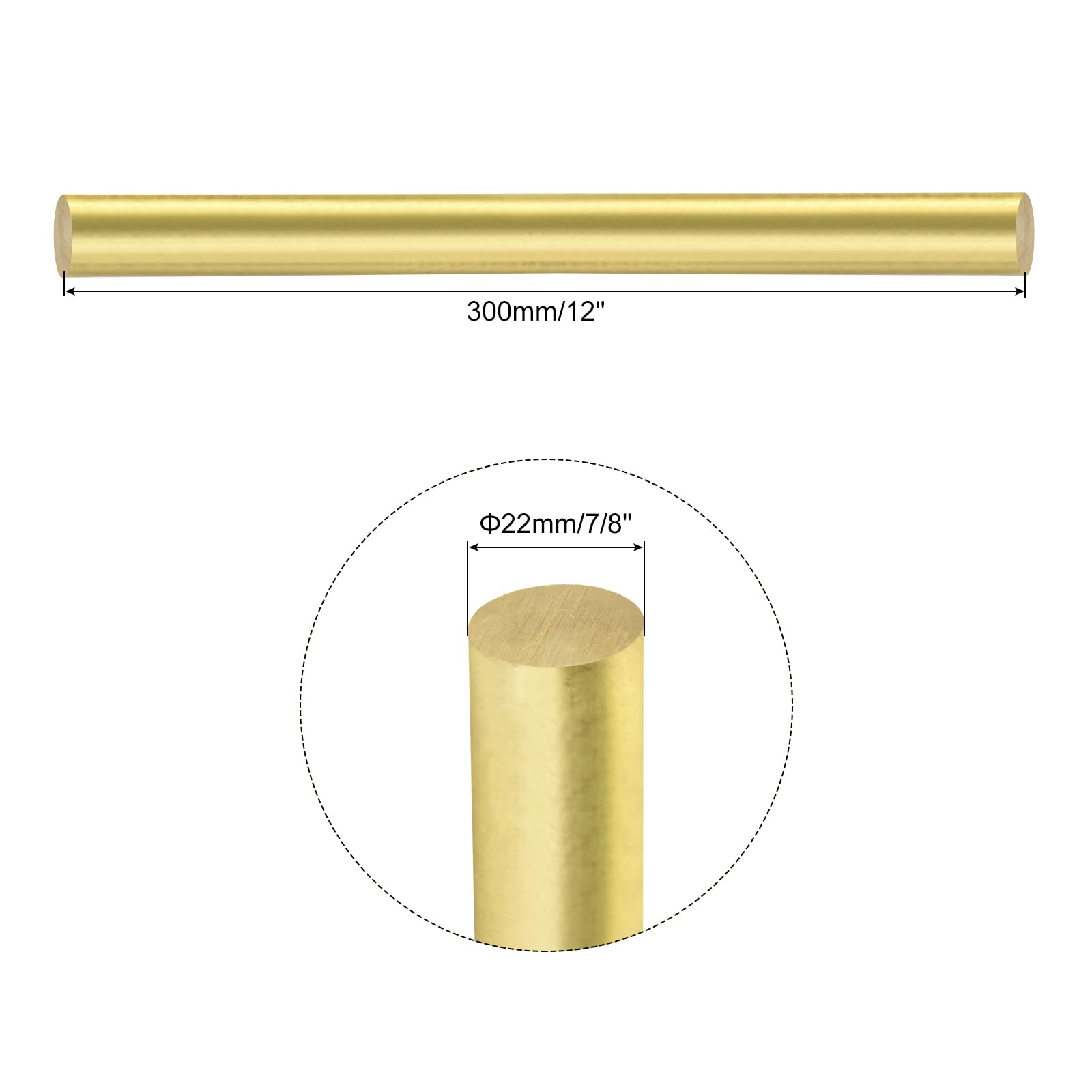 QUARKZMAN 1 Stück Messingstangen (22mm) 7/8 Zoll x (300mm) 12 Zoll Messing Vollmaterial Rundstab für Messergriffe Pin DIY Handwerk Modellflugzeug