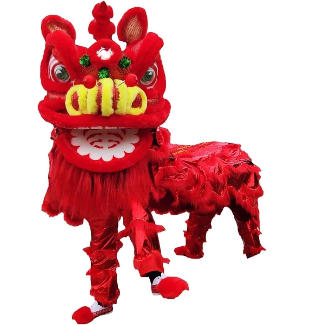 Krxsobnv Red Lion Dance Clothes, Lion Dance Mascot Costume Dragon And Props Chinese New Year Performance Party