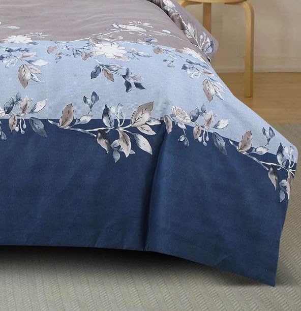 Image of DECOMIZER Super Soft Glace Cotton King Size AC Comforter || Blanket || Duvet with 1 King Size Elastic Fitted Bedsheet 72 inchX78 inch Inch and 2 Large Pillow Cover - 4 Piece Comforter Set - Navy Patta