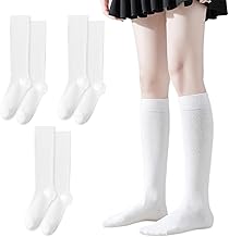 UILYNIU 3 Paires Chaussettes Hautes pour Femmes, Chaussettes de Genou pour Filles et Femmes, Chaussettes de Démarrage pour Uniforme Accessoires de Costume Halloween Fête de Noël Quotidien (Blanc)