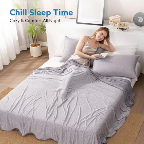 Image of HOMFINE Cooling Blanket for Hot Sleepers Oversized Size, Grey 120 inchx120 inch | Dual-sided mica nylon cool, Q-Max 0.439 instant cool, Lightweight & breathable for night sweats & menopause, Machine washable