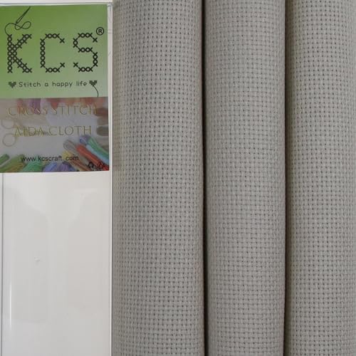 Image of KCS 3 pc of 15 inch x 18 inch(38cmx45cm) Counted Cross Stitch Cotton Aida Cloth Needlework Rolled Fabric Box,16CT,Pearl Grey