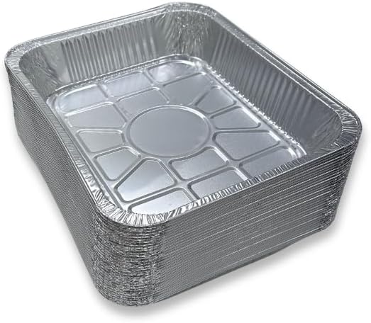 Heavy Duty Half-Size Shallow Aluminum Pans – 100 Pack | Disposable Foil Trays for Baking, Serving, Catering, Meal Prep