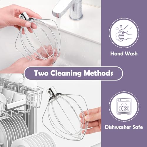Image of Stainless Steel 6-Wire Whisk Attachment for KitchenAid Mixer, 4.5-5Qt Tilt-Head Stand Mixer Compatible, Dishwasher Safe, Ideal for Whipping Cream, Mixing Flour & Cake, Perfect for Mayonnaise Whisks