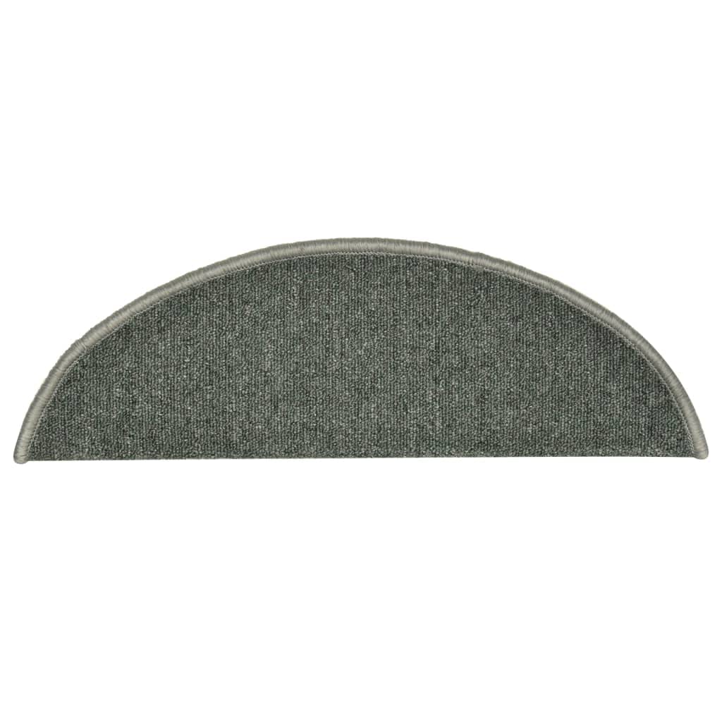 Felpudos para escaleras 15 uds 56x17x3 cm Verde Oscuro Semicircular Alfombras de Escalera,Protector Antideslizante de Peldaño, para Niños Ancianos y Mascotas