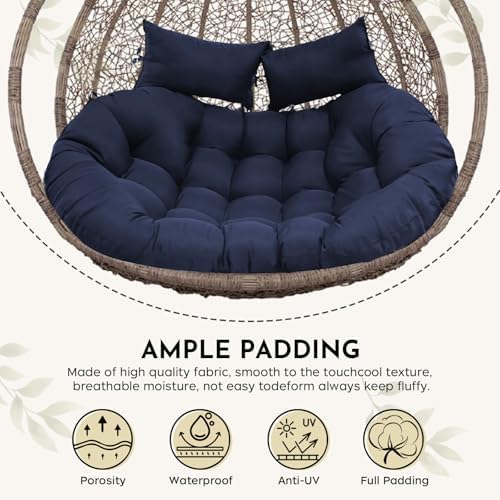 Image of Double Seater Cushion Set - Polyester Fabric Padded Seat for Hanging Egg /Garden jhula(Cushion ONLY Royal Blue)