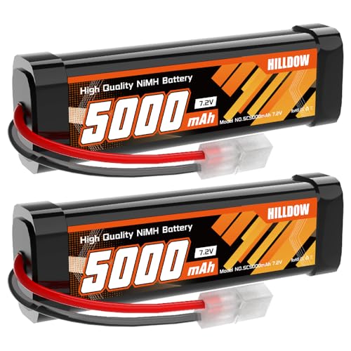 HILLDOW Batterie NiMH RC 5000mAh 7,2V Bloc Pile Rechargeable avec Connecteur TMY pour Voitures Camions RC Véhicules RC Modèles de Loisirs (Lot de 2)
