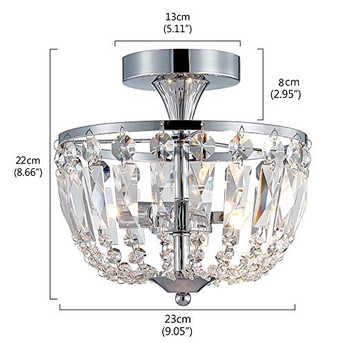 Bestier Modern Chrome Crystal Semi Flushmount Chandelier Lighting LED Ceiling Light Fixture Lamp for Dining Room Bathroom Bedroom Livingroom Diameter 9" Height 8.6" - Image 4