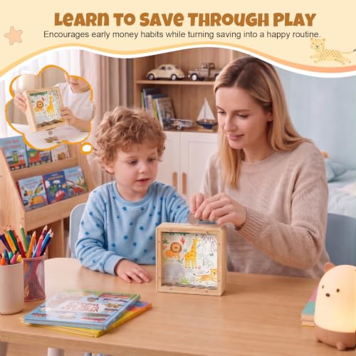 Image of MHJY Wooden Piggy Bank for Kids Personalizable DIY Coin Bank for Girls Boys