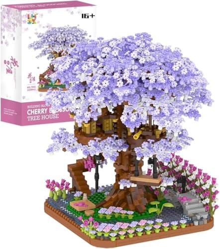 Mini Sakura Arbre Maison Construire Bloc, 2200 Pièces Ensembles Construction Bonsaï Sakura, Cadeau de Décoration de Collection Botanique DIY, Fleurs...