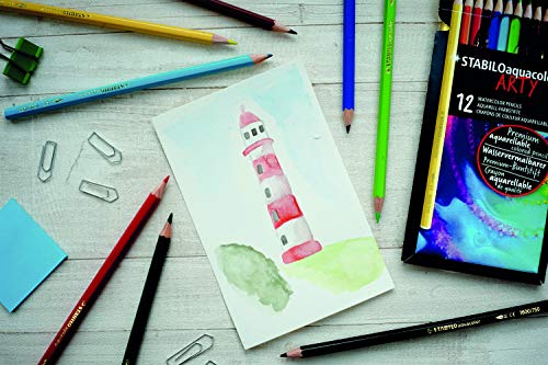 Lápis de Cor Aquarelável, Stabilo, Arty Aquacolor, 54.5601, 12 Cores