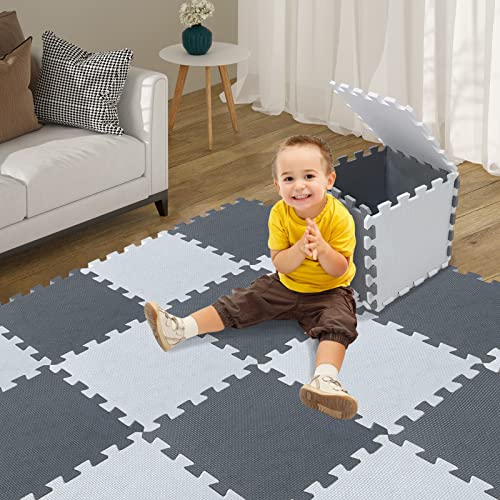 18 pièces Tapis de Jeu en Mousse avec Bordure, Carreaux de Sol en Mousse emboîtables pour Enfants, Tapis de Sol en Mousse Puzzle pour bébé, Tapis d'exercice