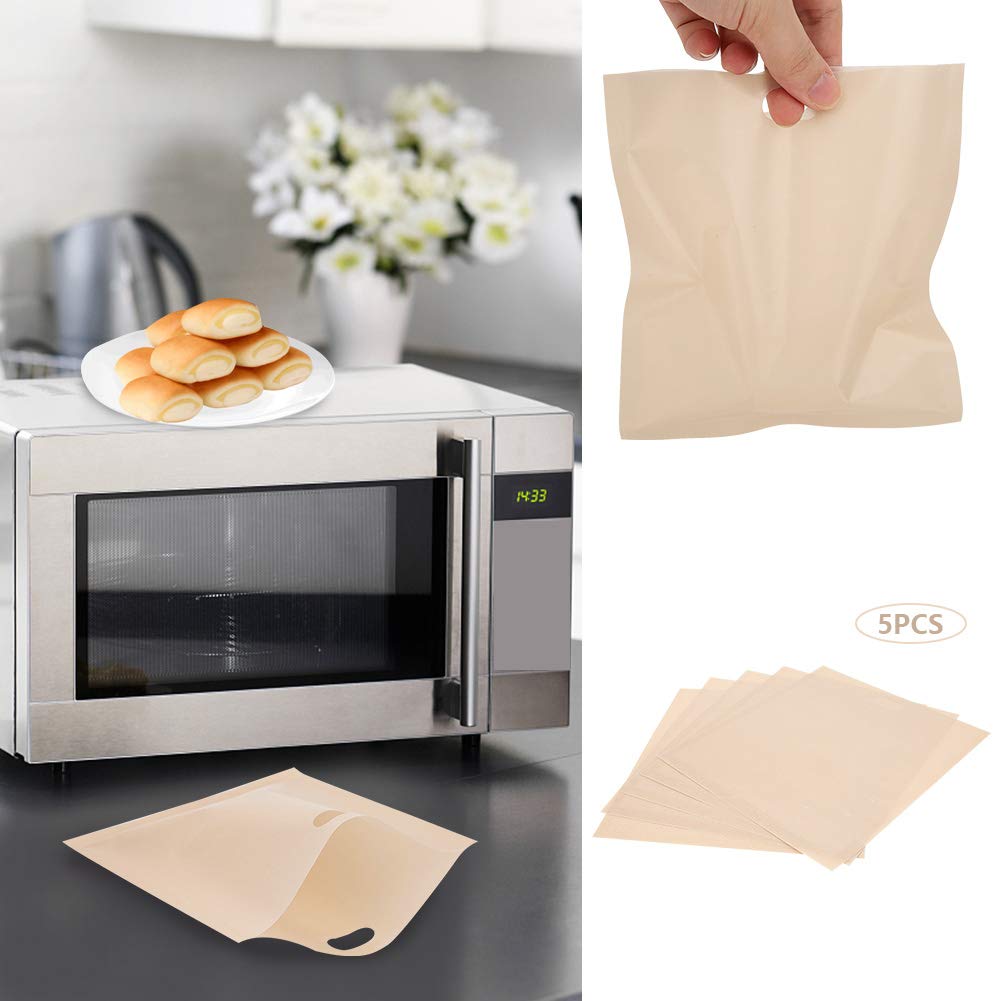 5Pcs Toaster Bags Reusable for Grilled Cheese Sandwiches,Reusable Toaster Bags Non-Stick,Heat Resistant Bread Bags Sandwiches Pizza Heating Container