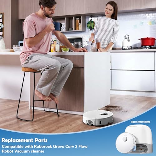 Image of 2flow Accessories Kit for Roborock Qrevo Curv 2 Flow Robot Vacuum | Replacement Parts 1 Main Brush, 1 Mop Rollers, 4 Filters, 4 Side Brushes, 4 Dust Bags, 1 Cleaning Tool