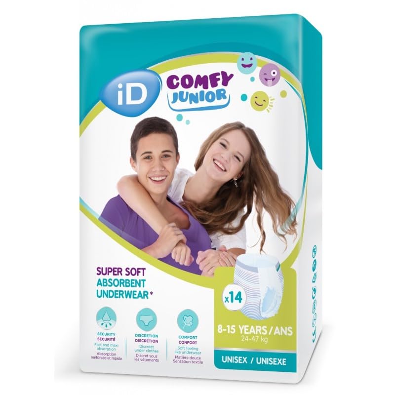iD Comfy Junior 8-15 ans - Pack de 8 sachets de couches Pants pour Enurésie Unisex