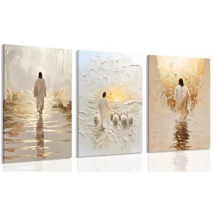 Tableau Jésus marchant sur l'eau de décoration salon chrétienne toile 50x70