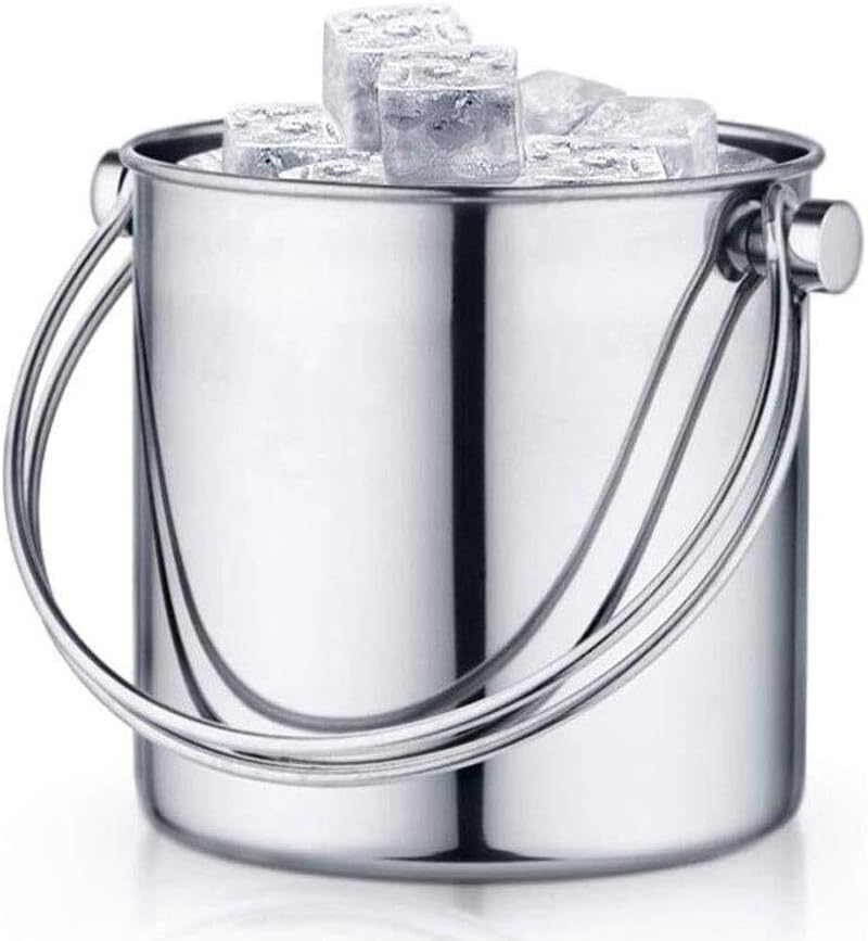 Ice Bucket - Stainless Steel Ice Bucket Portable Ice Bucket with Ice Compartment Ice Wine Barrel (Size : 3.0L) ()