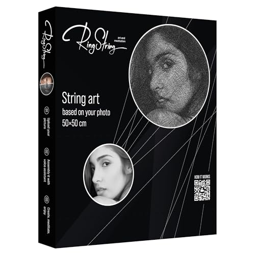RingString- String Art Fadengemälde DIY | personalisiertes Geschenk | eigenes Bild als Garnportrait | Wunschmotiv | Wandbild (Maxi 50x50 cm)