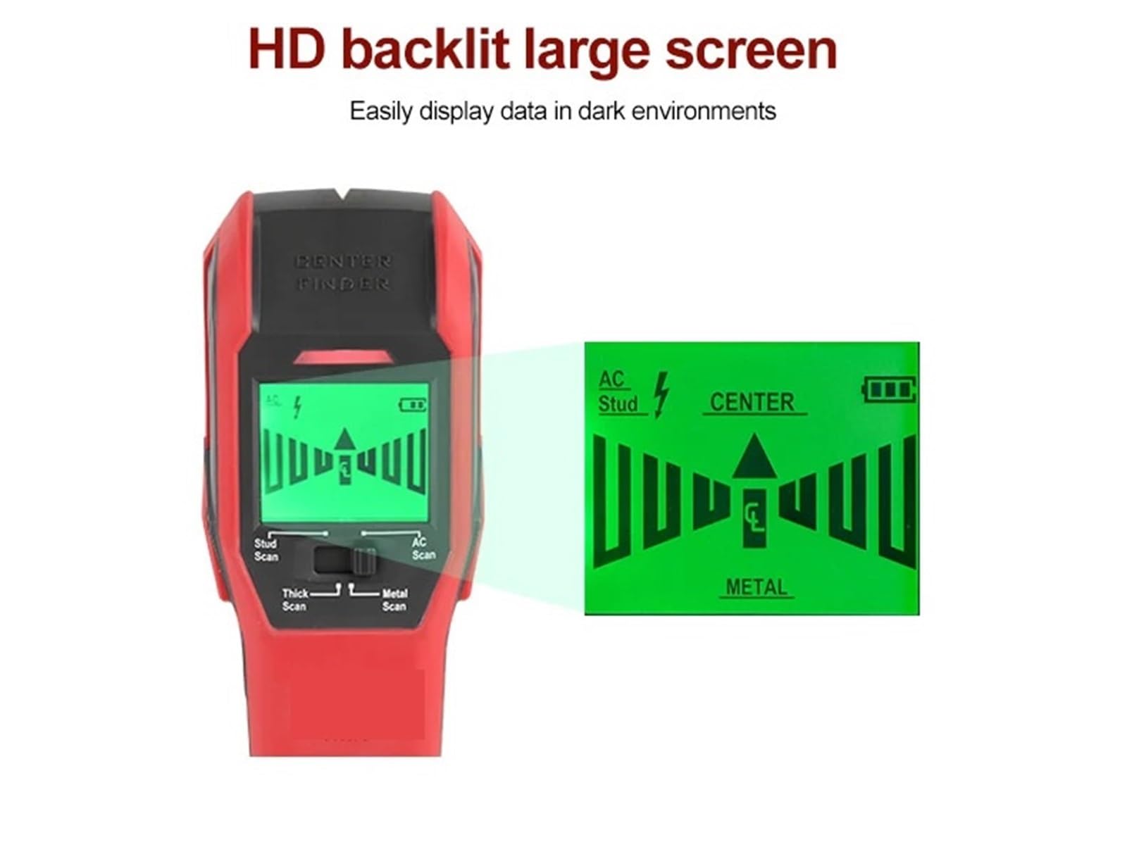 Detector de pared con escáner, detector de vigas metálicas, voltaje CA, cables con corriente, detección de madera y cobre con zumbador.