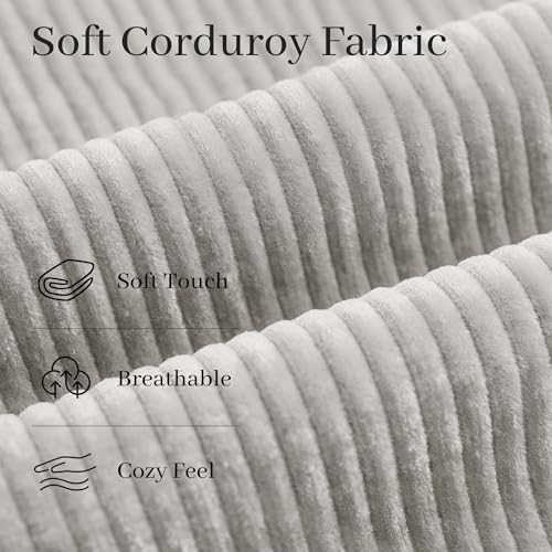 Image of Corduroy Sectional Couch, 3 Seater 113 inch Cloud Couch, Modular Deep Seat Sofa with Pillows for Living Room, Apartment, Lightgrey