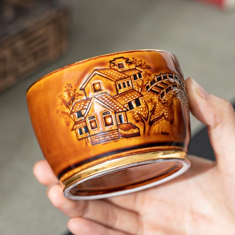 Taza de té Tazón dorado - Juego Celadon Kung Fu cerámica individual for uso doméstico Recipiente for remojo(A)