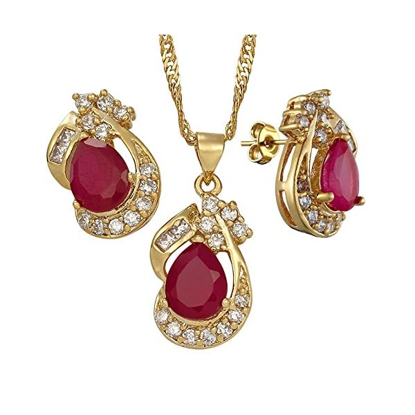 RIZILIA-Pear-Cut-Red-Ruby-Yellow-Gold-Plated-Jewelry-Set-Pendant-with-18-Chain-Stud-Earrings