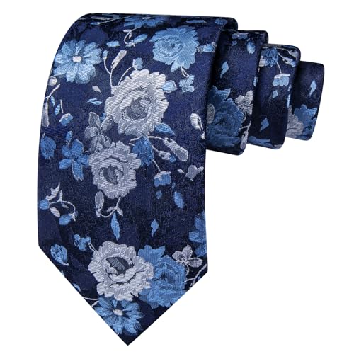Image of Barry.Wang Flower Ties for Men Handkerchief Cufflinks Set Wedding Necktie Set Party