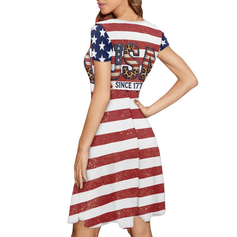 Image of Irisjudy T Shirt Dress for Women Short Sleeve Girls Short Sleeve Dress Plus Size, O Neck Knee Length Midi Dress for Ladies