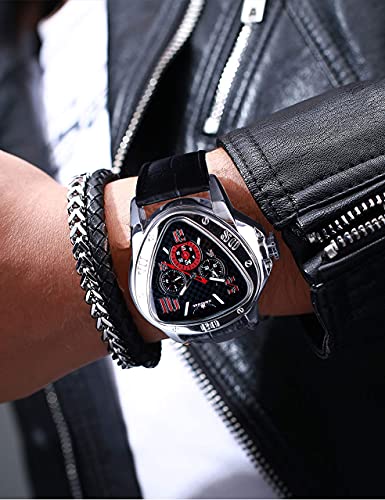 Image of Winner Fashion Mechanical Wrist Watch Triangle Racing Dial, Waterproof Golden Skeleton Dial Automatic Movement Leather Design Mechanical Watch for Men