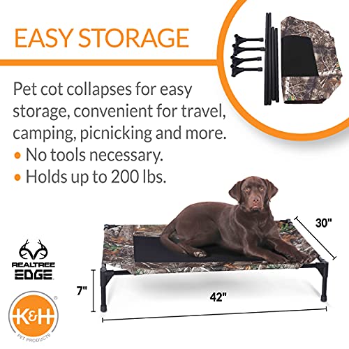 K&H Pet Products Cooling Elevated Dog Bed Outdoor Raised Dog Bed With Washable Breathable Mesh, Dog Cot Bed No-Slip Rubber Feet, Portable Dog Cot Outdoor Dog Bed, Large Realtree Edge Camo/Black Mesh #TOP1