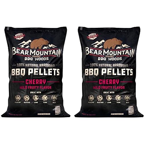Bear Mountain 2-Pack All Natural Wood Pellets for Smoker, Grill & BBQ, 20 Lbs, Cherry - Premium Hardwood Barbecue Pellets for Indoor and Outdoor Grilling