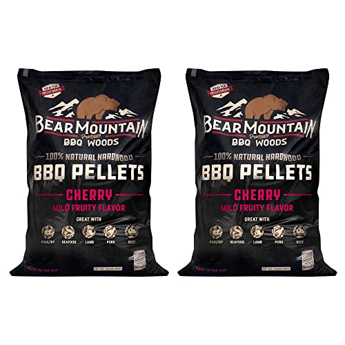 Bear Mountain 2-Pack All Natural Wood Pellets for Smoker, Grill & BBQ, 20 Lbs, Cherry - Premium Hardwood Barbecue Pellets for Indoor and Outdoor Grilling