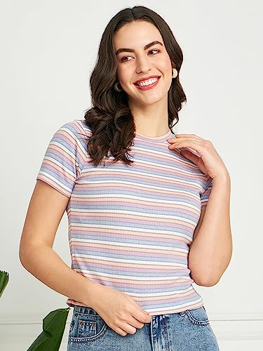 Image of Modeve Women Striped Half Sleeves Top for Summer