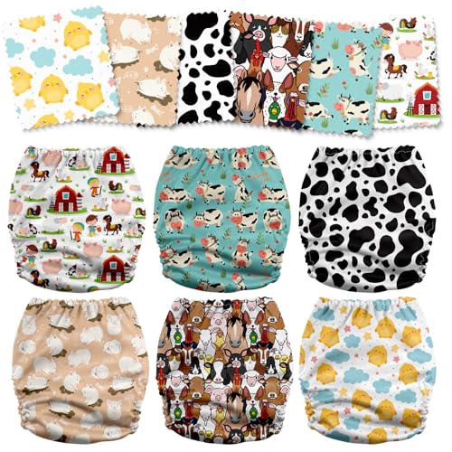 Image of Mama Koala 6 Pack Reusable Cloth Diapers for Babies Girls Newborn, One-Size Adjustable Baby Diaper, Durable Stitching, Back Opening for Inserts, Breathable Awj Lining, Leak Prevention-Farm-My Home